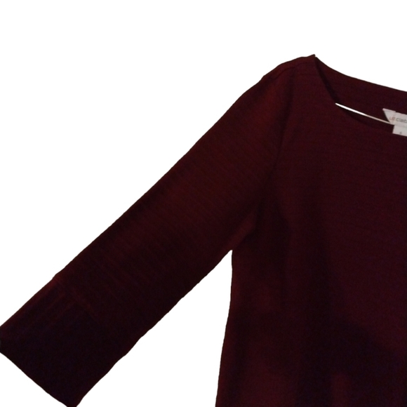 Liz Claiborne Wine Red Ribbed Button Shoulder 3/4 Sleeved Top S - Picture 4 of 7